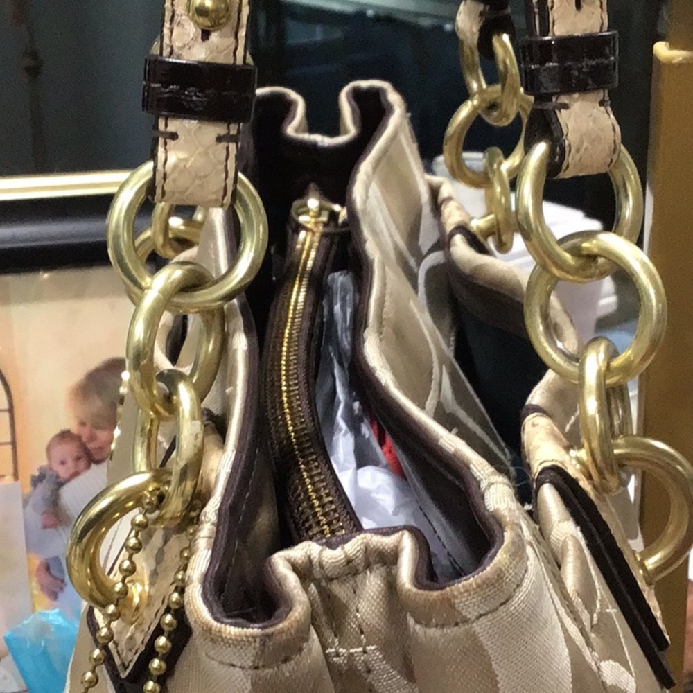Coach Collette Signature Sateen Satchel Handbag Faux Snakeskin - Picture 6 of 16